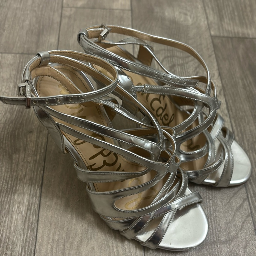 Silver Sam Edelman strappy heels 6
